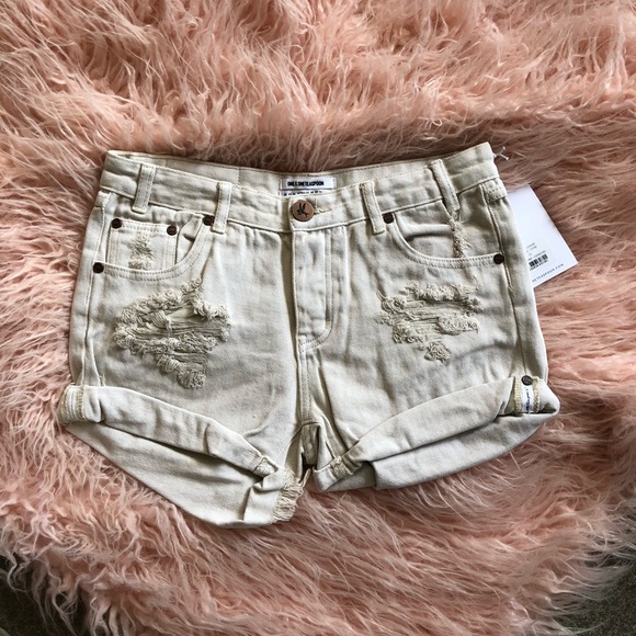 ONE Teaspoon Chargers L’stone White Denim Cut Off Shorts - Picture 10 of 12